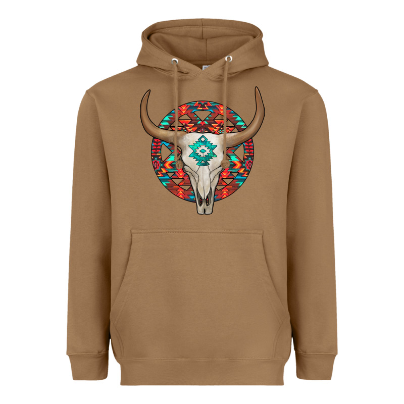 Turquoise Aztec Bullskull Heavyweight Hoodie by JahusDesignShop | Teevron