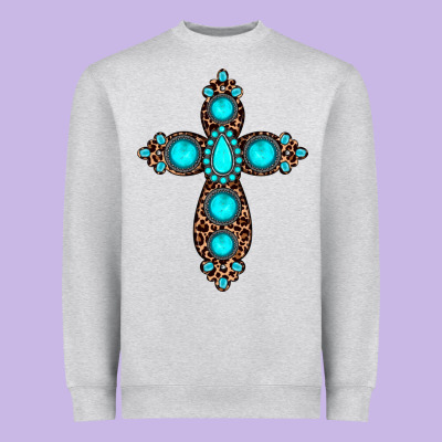 Gemstone Leopard Cross Heavyweight Sweatshirt Designed By Jahusdesignshop