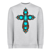 Heather Grey gemstone leopard cross Heavyweight Sweatshirt - JahusDesignShop