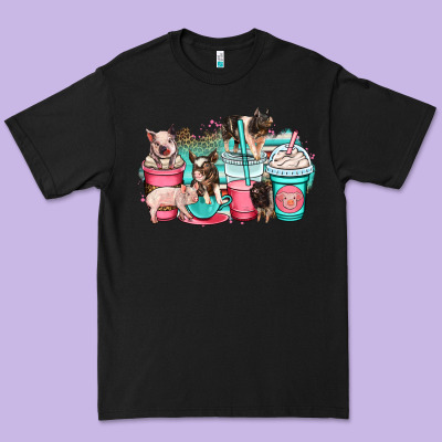 Pig Coffee Cups Premium Tee Designed By Oliviacreatesart