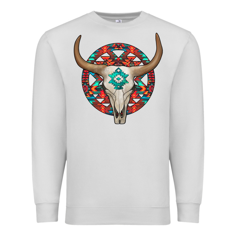 Turquoise Aztec Bullskull Premium Sweatshirt by JahusDesignShop | Teevron