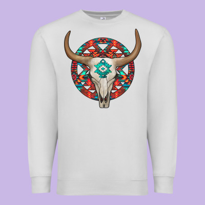 Turquoise Aztec Bullskull Premium Sweatshirt Designed By Jahusdesignshop
