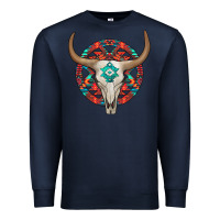 Navy turquoise aztec bullskull Premium Sweatshirt - JahusDesignShop