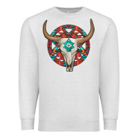 Oatmeal Heather turquoise aztec bullskull Premium Sweatshirt - JahusDesignShop