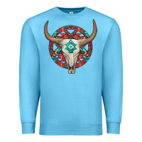 Ocean Blue turquoise aztec bullskull Premium Sweatshirt - JahusDesignShop