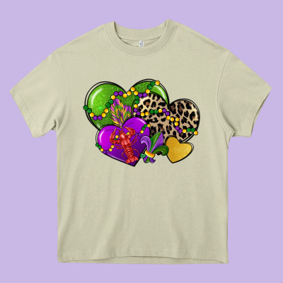 Mardi Gras Hearts Heavy Core Tee Designed By Cowgirlartshop