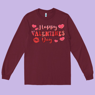 Happy Valentine's Day Long Sleeve Tee Designed By Lillyallendesigns