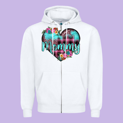 Mommy Leopard Turquoise Heart Zipper Hoodie Designed By Jahusdesignshop