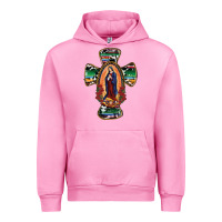 Fuchsia Pink Our Lady Of Guadalupe Cross Urban Hoodie - RanaPortraitStore