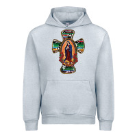 Heather Grey Our Lady Of Guadalupe Cross Urban Hoodie - RanaPortraitStore