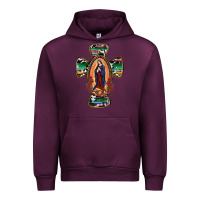 Mauve Wine Our Lady Of Guadalupe Cross Urban Hoodie - RanaPortraitStore
