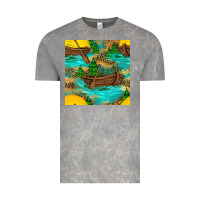 Cloud Rock Lake Boat Rudder And Sunflowers Seamless Pattern Vintage Tee - BundleAndBundleShop