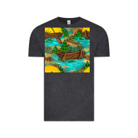 Vintage Black Lake Boat Rudder And Sunflowers Seamless Pattern Vintage Tee - BundleAndBundleShop