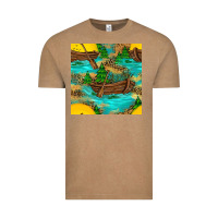 Vintage Coffee Lake Boat Rudder And Sunflowers Seamless Pattern Vintage Tee - BundleAndBundleShop