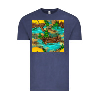 Vintage Denim Lake Boat Rudder And Sunflowers Seamless Pattern Vintage Tee - BundleAndBundleShop