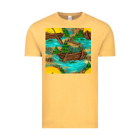 Vintage Mustard Lake Boat Rudder And Sunflowers Seamless Pattern Vintage Tee - BundleAndBundleShop