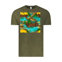 Vintage Olive Lake Boat Rudder And Sunflowers Seamless Pattern Vintage Tee - BundleAndBundleShop