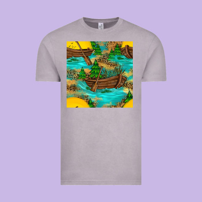 Lake Boat Rudder And Sunflowers Seamless Pattern Vintage Tee Designed By Bundleandbundleshop