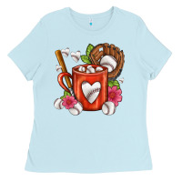 Baby Blue Baseball Coffee cup Ladies Tee - FaDigitalArtStudio