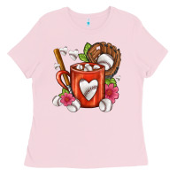 Bubblegum Pink Baseball Coffee cup Ladies Tee - FaDigitalArtStudio