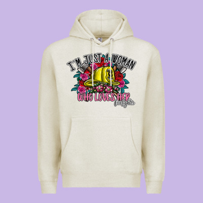 Im Just A Woman Who Loves Her Firefighter Premium Hoodie Designed By Sublimationcraftshop