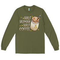 Army Green Half Human Half Coffee Long Sleeve Tee - CowhideDigitalArt