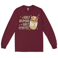 Burgundy Half Human Half Coffee Long Sleeve Tee - CowhideDigitalArt