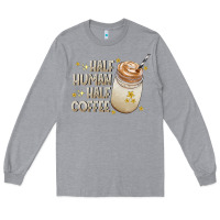 Heather Grey Half Human Half Coffee Long Sleeve Tee - CowhideDigitalArt