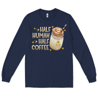 Navy Half Human Half Coffee Long Sleeve Tee - CowhideDigitalArt
