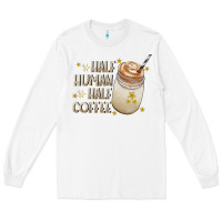 White Half Human Half Coffee Long Sleeve Tee - CowhideDigitalArt