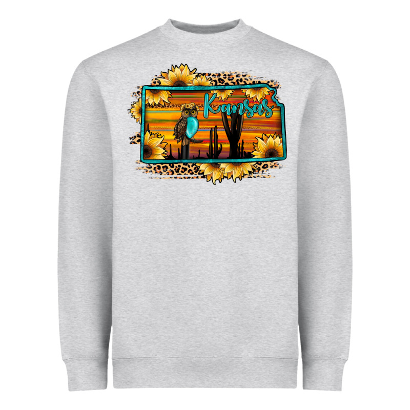 Kansas Owl Sunset Sunflower Map Heavyweight Sweatshirt by JahusDesignShop | Teevron