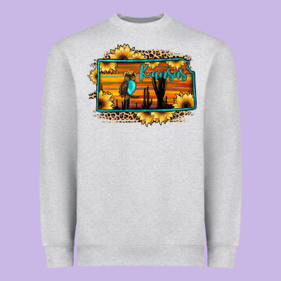 Kansas Owl Sunset Sunflower Map Heavyweight Sweatshirt Designed By Jahusdesignshop