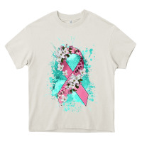 Cream cancer ribbon Heavy Core Tee - CowGirlArtShop