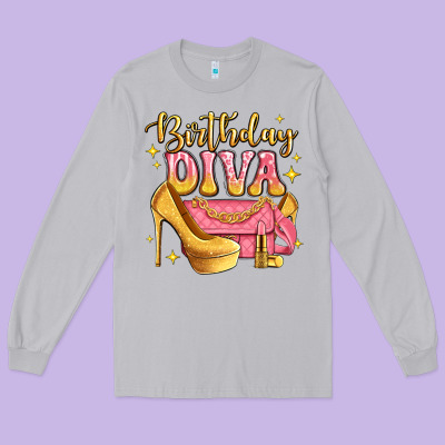 Birthday Diva Pink And Gold Glitter Long Sleeve Tee Designed By Lillyallendesigns
