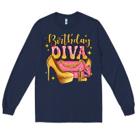 Navy birthday diva pink and gold glitter Long Sleeve Tee - LillyAllenDesigns