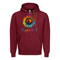 Burgundy daisy peace sign hippie soul retro hippie flower lovers t shirt Zipper Hoodie - baoMotion