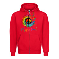 Red daisy peace sign hippie soul retro hippie flower lovers t shirt Zipper Hoodie - baoMotion