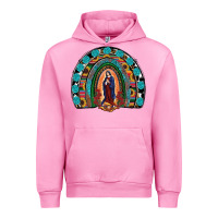 Fuchsia Pink Lady Of Guadalupe Rainbow Urban Hoodie - RanaPortraitStore