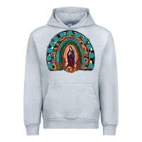 Heather Grey Lady Of Guadalupe Rainbow Urban Hoodie - RanaPortraitStore