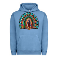 Pigment Pebble Blue Lady Of Guadalupe Rainbow Urban Hoodie - RanaPortraitStore