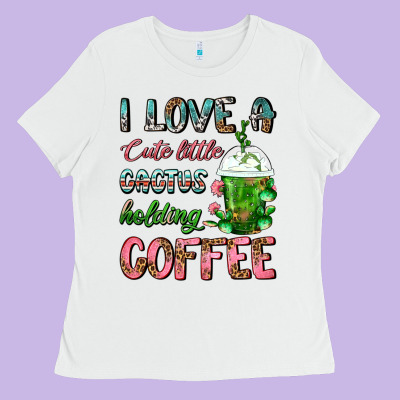 I Love A Cute Little Cactus Holding Coffee Ladies Tee Designed By Fadigitalartstudio