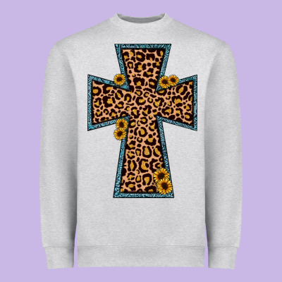 Leopard Sunflower Cross Heavyweight Sweatshirt Designed By Jahusdesignshop
