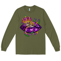 Army Green mardi gras lips Long Sleeve Tee - LillyAllenDesigns
