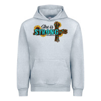 Heather Grey She Is Strong Western Cross Urban Hoodie - RanaPortraitStore