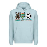 Blue Mist peace love soccer Premium Hoodie - CowhideDigitalArt