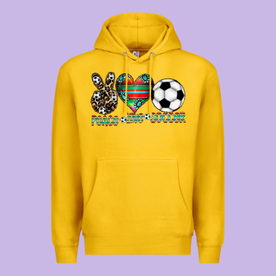 Peace Love Soccer Premium Hoodie Designed By Cowhidedigitalart