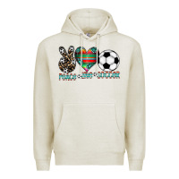 Oatmeal Heather peace love soccer Premium Hoodie - CowhideDigitalArt