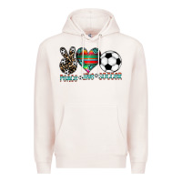 Pale Pink peace love soccer Premium Hoodie - CowhideDigitalArt