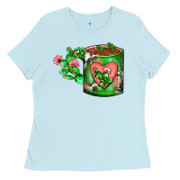 Baby Blue Cactus Coffee cup Ladies Tee - FaDigitalArtStudio