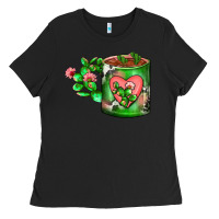 Black Cactus Coffee cup Ladies Tee - FaDigitalArtStudio